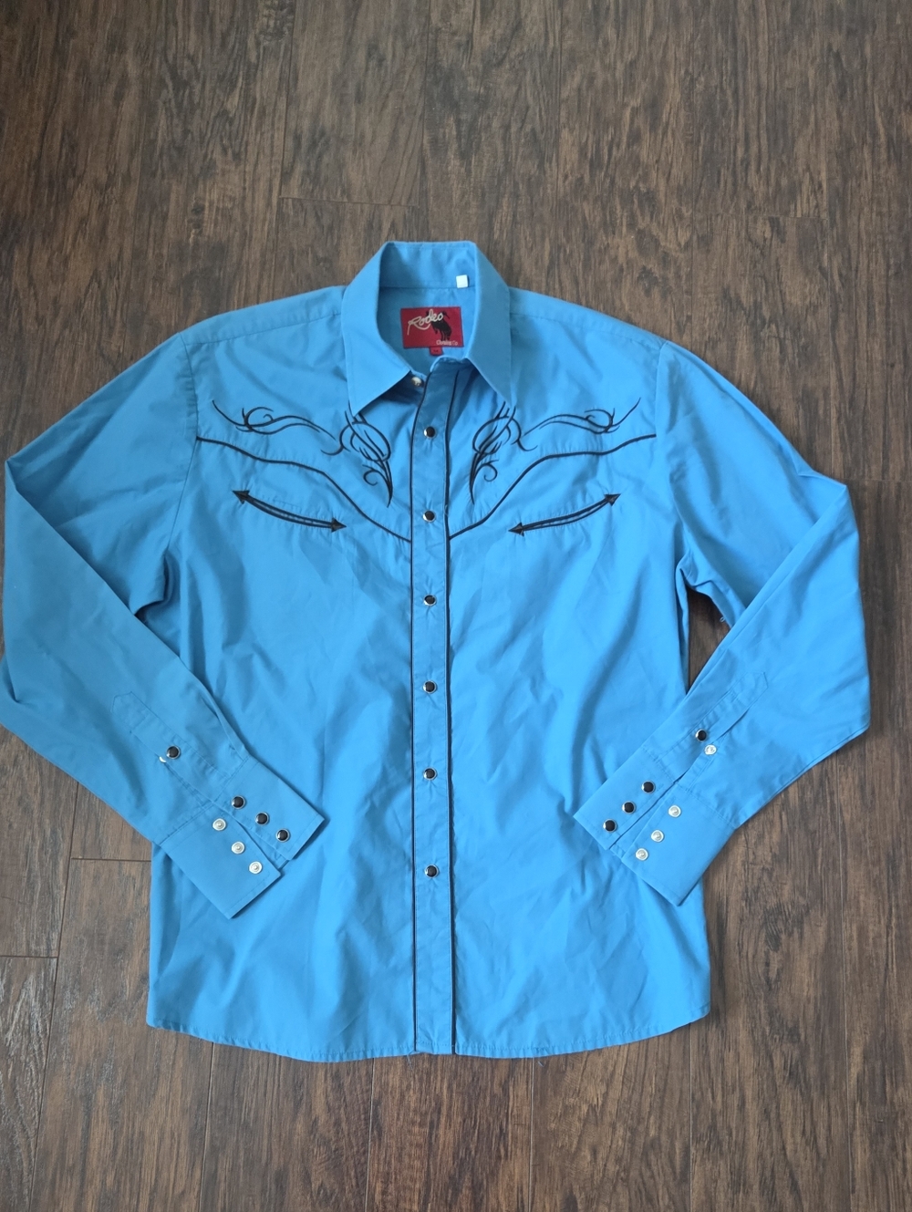 Men's Turquoise Western Embroidered Button-Down Shirt